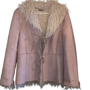 Brandon Thomas Reversible Suede Blush Pink Teddy Jacket Faux Fur Penny Lane Boho